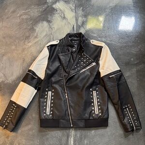 INC International Concepts Black and White Studded Bomber Jacket